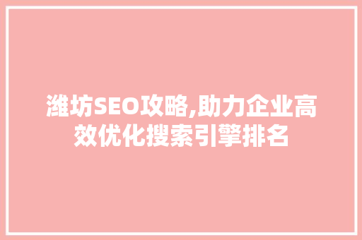 潍坊SEO攻略,助力企业高效优化搜索引擎排名