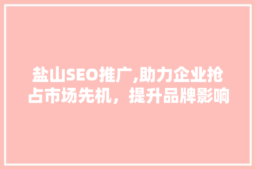 盐山SEO推广,助力企业抢占市场先机，提升品牌影响力