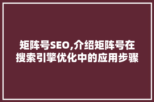 矩阵号SEO,介绍矩阵号在搜索引擎优化中的应用步骤
