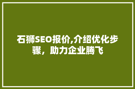 石狮SEO报价,介绍优化步骤，助力企业腾飞