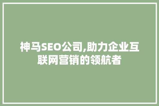 神马SEO公司,助力企业互联网营销的领航者