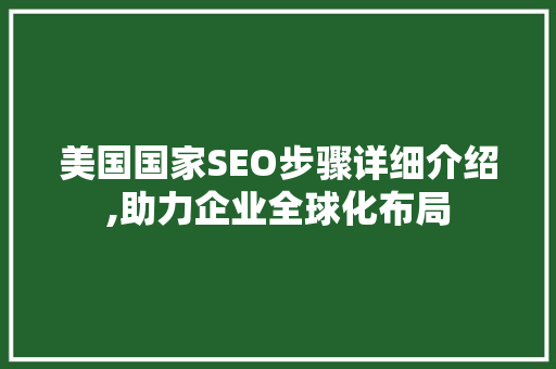 美国国家SEO步骤详细介绍,助力企业全球化布局