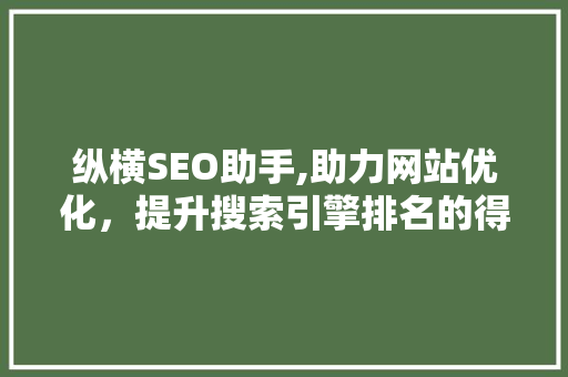 纵横SEO助手,助力网站优化，提升搜索引擎排名的得力助手