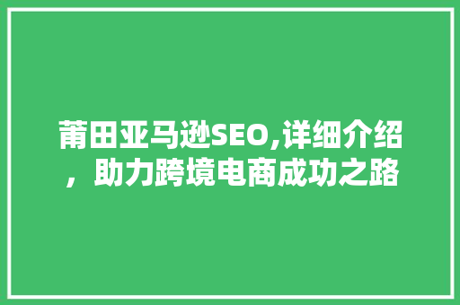 莆田亚马逊SEO,详细介绍，助力跨境电商成功之路