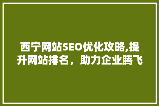 西宁网站SEO优化攻略,提升网站排名，助力企业腾飞