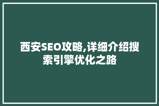西安SEO攻略,详细介绍搜索引擎优化之路