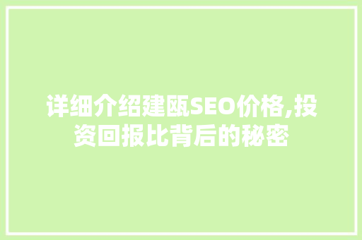 详细介绍建瓯SEO价格,投资回报比背后的秘密