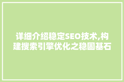 详细介绍稳定SEO技术,构建搜索引擎优化之稳固基石