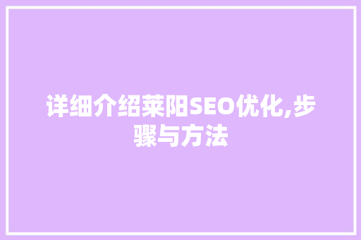详细介绍莱阳SEO优化,步骤与方法