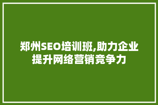 郑州SEO培训班,助力企业提升网络营销竞争力