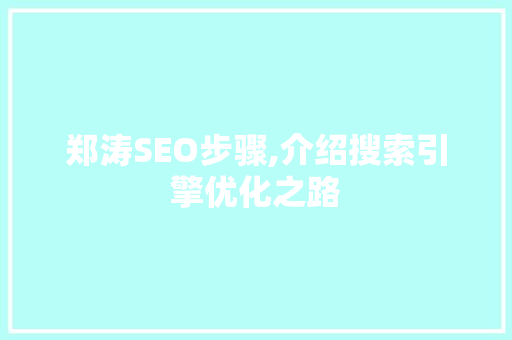 郑涛SEO步骤,介绍搜索引擎优化之路