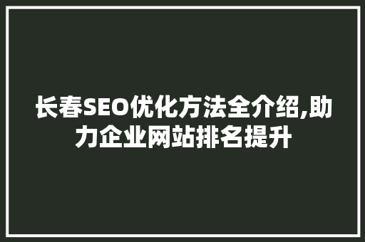 长春SEO优化方法全介绍,助力企业网站排名提升