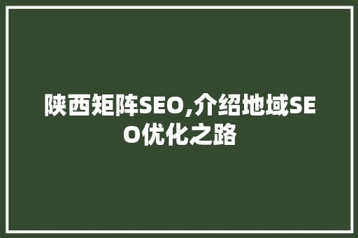 陕西矩阵SEO,介绍地域SEO优化之路