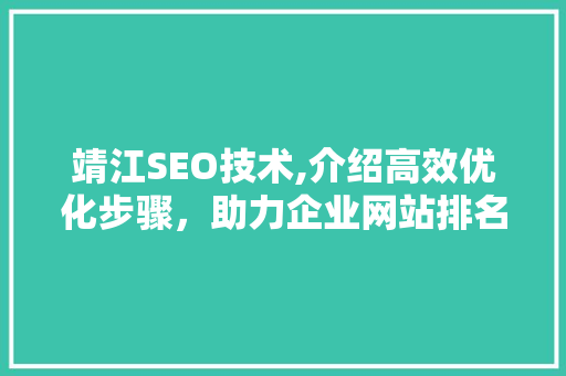 靖江SEO技术,介绍高效优化步骤，助力企业网站排名飙升