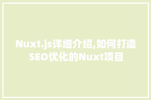 Nuxt.js详细介绍,如何打造SEO优化的Nuxt项目