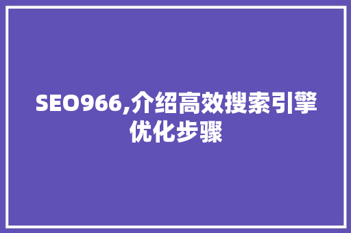 SEO966,介绍高效搜索引擎优化步骤