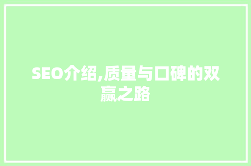SEO介绍,质量与口碑的双赢之路