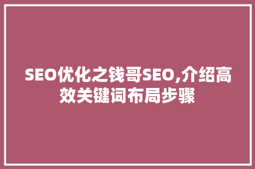 SEO优化之钱哥SEO,介绍高效关键词布局步骤