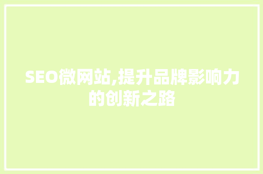 SEO微网站,提升品牌影响力的创新之路