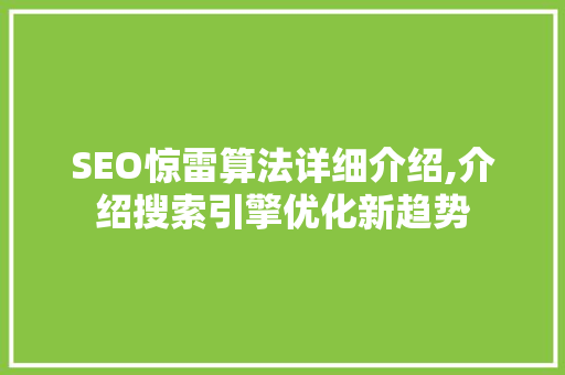 SEO惊雷算法详细介绍,介绍搜索引擎优化新趋势