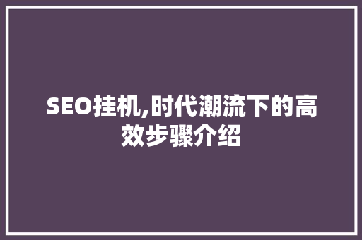 SEO挂机,时代潮流下的高效步骤介绍