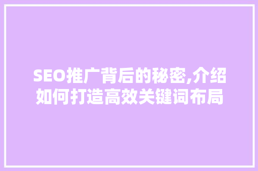 SEO推广背后的秘密,介绍如何打造高效关键词布局