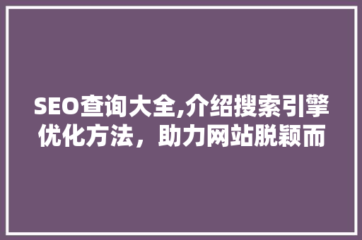 SEO查询大全,介绍搜索引擎优化方法，助力网站脱颖而出