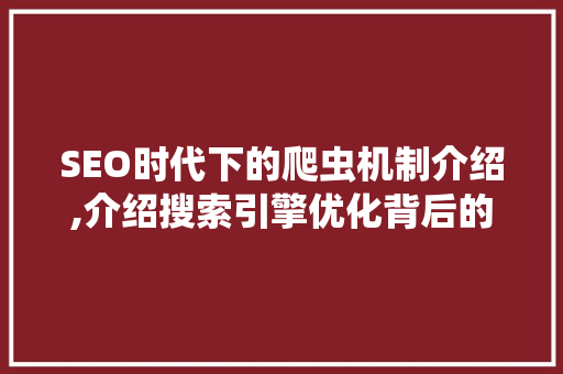 SEO时代下的爬虫机制介绍,介绍搜索引擎优化背后的秘密