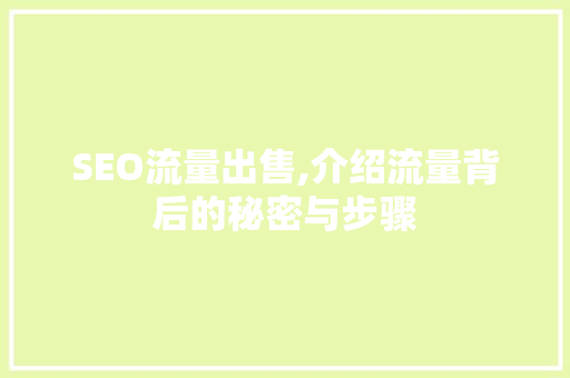 SEO流量出售,介绍流量背后的秘密与步骤