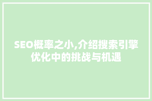 SEO概率之小,介绍搜索引擎优化中的挑战与机遇