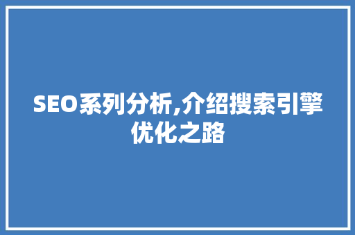 SEO系列分析,介绍搜索引擎优化之路
