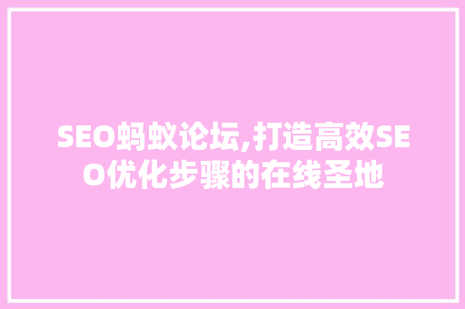 SEO蚂蚁论坛,打造高效SEO优化步骤的在线圣地