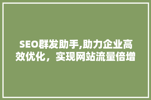 SEO群发助手,助力企业高效优化，实现网站流量倍增