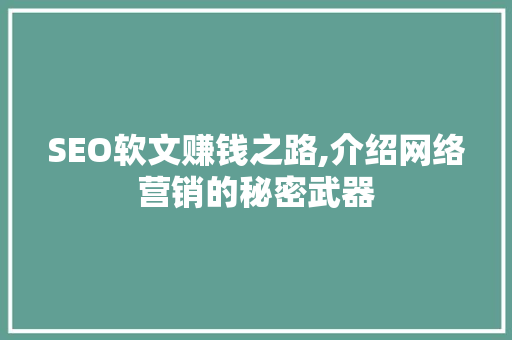 SEO软文赚钱之路,介绍网络营销的秘密武器