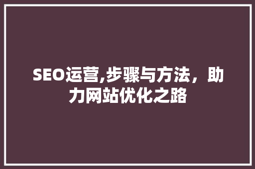 SEO运营,步骤与方法，助力网站优化之路