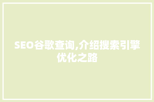 SEO谷歌查询,介绍搜索引擎优化之路