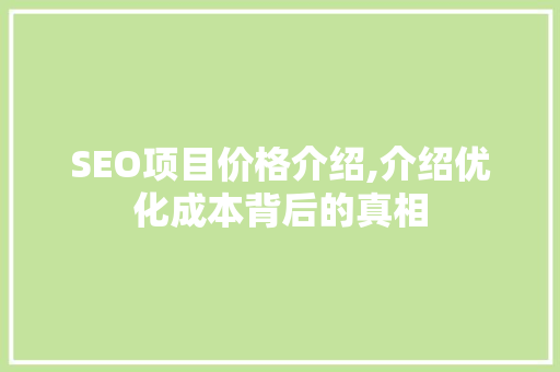 SEO项目价格介绍,介绍优化成本背后的真相