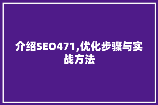 介绍SEO471,优化步骤与实战方法