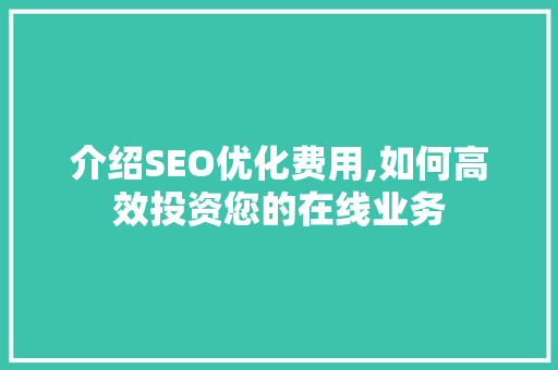 介绍SEO优化费用,如何高效投资您的在线业务