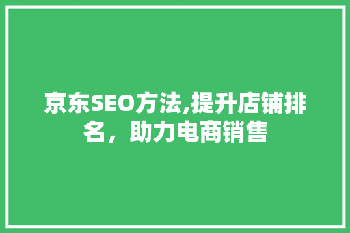 京东SEO方法,提升店铺排名，助力电商销售