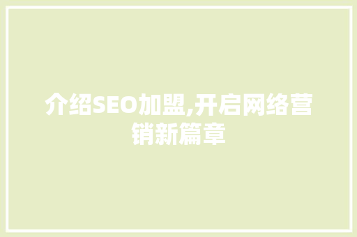 介绍SEO加盟,开启网络营销新篇章