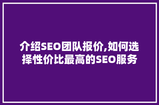 介绍SEO团队报价,如何选择性价比最高的SEO服务