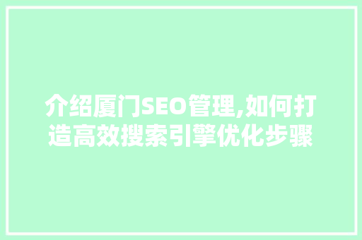 介绍厦门SEO管理,如何打造高效搜索引擎优化步骤