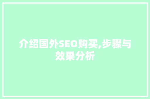 介绍国外SEO购买,步骤与效果分析