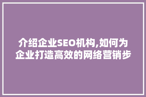 介绍企业SEO机构,如何为企业打造高效的网络营销步骤