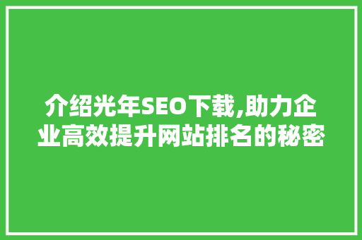 介绍光年SEO下载,助力企业高效提升网站排名的秘密武器