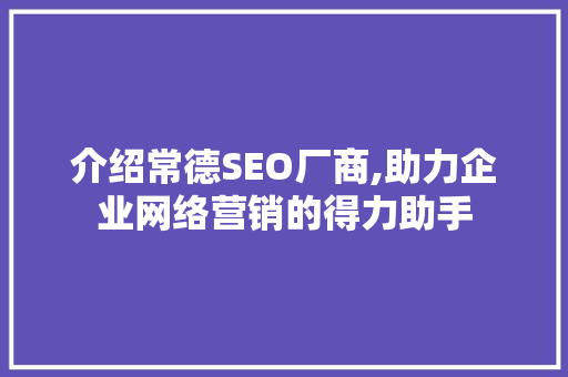 介绍常德SEO厂商,助力企业网络营销的得力助手