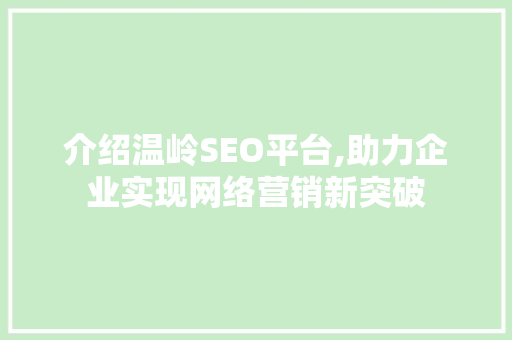 介绍温岭SEO平台,助力企业实现网络营销新突破