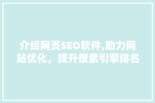 介绍网页SEO软件,助力网站优化，提升搜索引擎排名