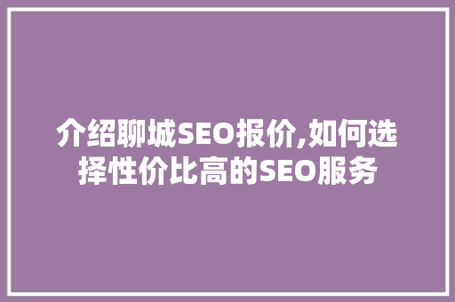 介绍聊城SEO报价,如何选择性价比高的SEO服务